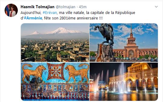 Aujourd’hui, Erévan, ma ville natale, la capitale de la République d’Arménie, fête son 2801ème anniversaire !!!