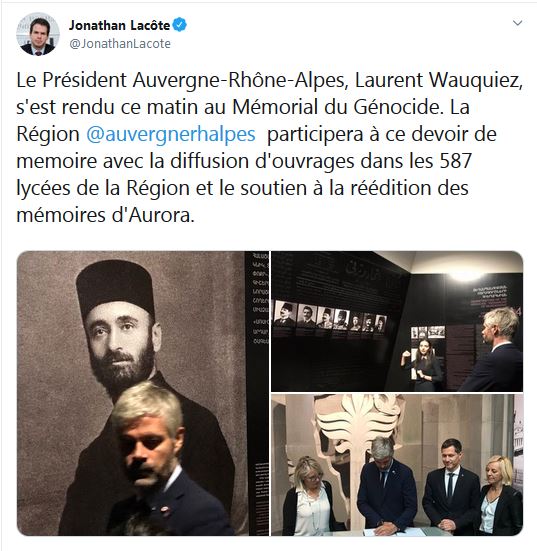 Le Président Auvergne-Rhône-Alpes, Laurent Wauquiez, s&rsquo;est rendu ce matin au Mémorial du Génocide.