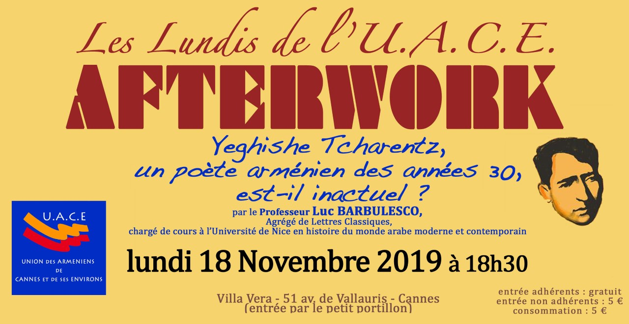 Afterwork autour du thème : « Yeghishe Tcharents, poète arménien des années 30, est-il inactuel ? »