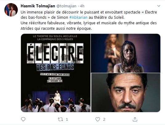 Un immense plaisir de découvrir le puissant et envoûtant spectacle « Électre des bas-fonds » de Simon Abkarian au théâtre du Soleil.