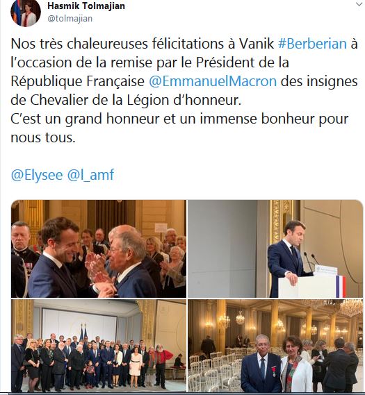 Nos très chaleureuses félicitations à Vanik Berberian