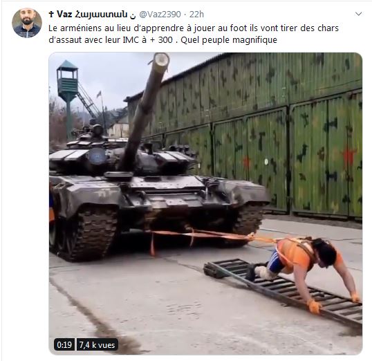 Les arméniens au lieu d’apprendre à jouer au foot ils vont tirer des chars d’assaut avec leur IMC à + 300 . Quel peuple magnifique