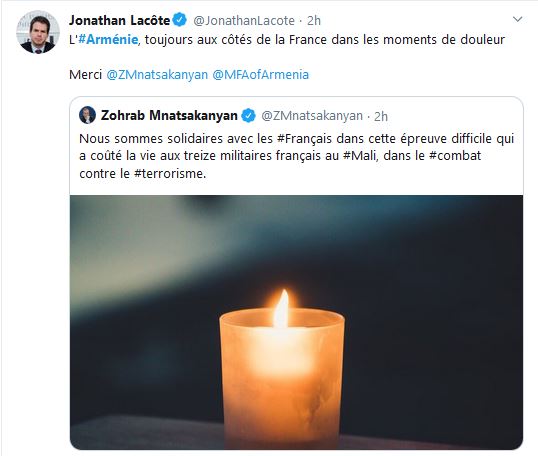 L&rsquo;Arménie, toujours aux côtés de la France dans les moments de douleur