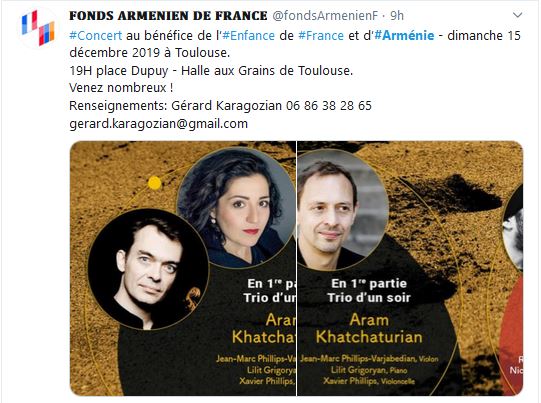 Concert au bénéfice de l’Enfance de France et d’Arménie