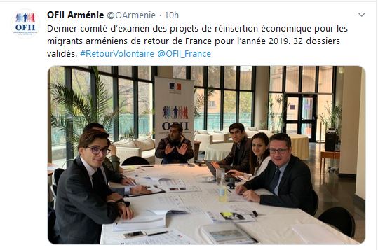 Dernier comité d’examen des projets de réinsertion économique pour les migrants arméniens de retour de France pour l’année 2019