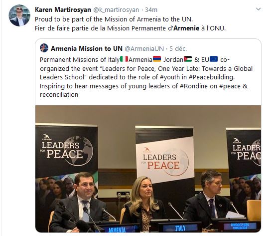 Fier de faire partie de la Mission Permanente d&rsquo;Armenie à l&rsquo;ONU.