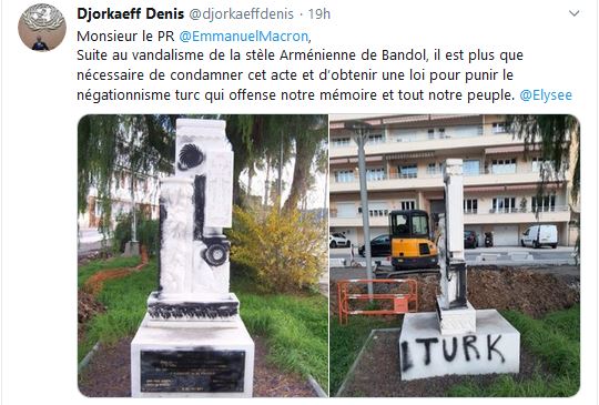 Suite au vandalisme de la stèle Arménienne de Bandol