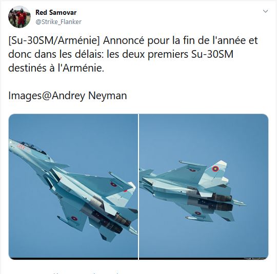 Annoncé pour la fin de l&rsquo;année et donc dans les délais: les deux premiers Su-30SM destinés à l&rsquo;Arménie.