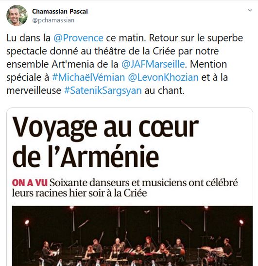Retour sur le superbe spectacle donné au théâtre de la Criée par notre ensemble Art&rsquo;menia