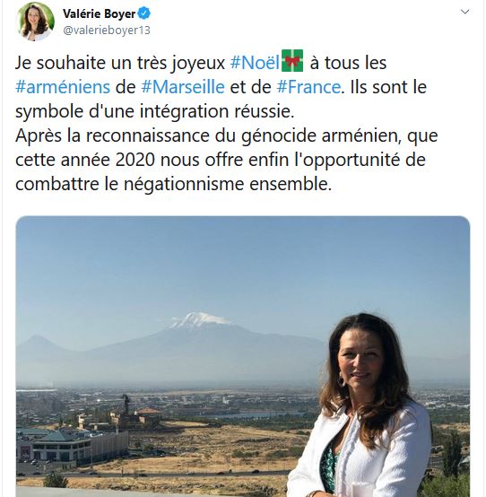 Valérie Boyer – Valérie Boyer @valerieboyer – Je souhaite un très joyeux Noël  à tous les arméniens de Marseille et de France