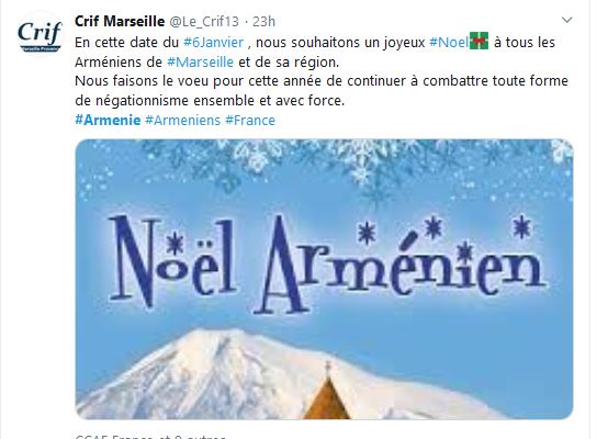 Crif Marseille – En cette date du 6 Janvier , nous souhaitons un joyeux Noel  à tous les Arméniens de Marseille et de sa région.