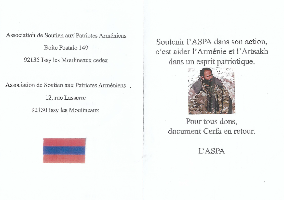 Nouveau communiqué de l’Association de Soutien aux Patriotes Arméniens (ASPA)