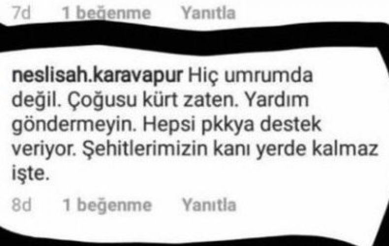 Une nationaliste Turque appelle à ne pas aider les sinistrés du séisme d’Elazig car « ils son Kurdes et sympathisants du PKK » dit-elle
