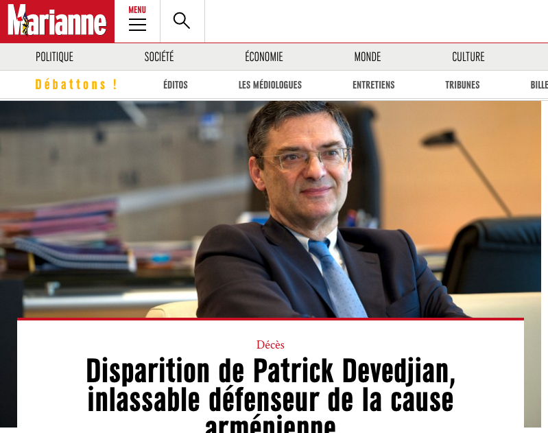 Disparition de Patrick Devedjian, inlassable défenseur de la cause arménienne