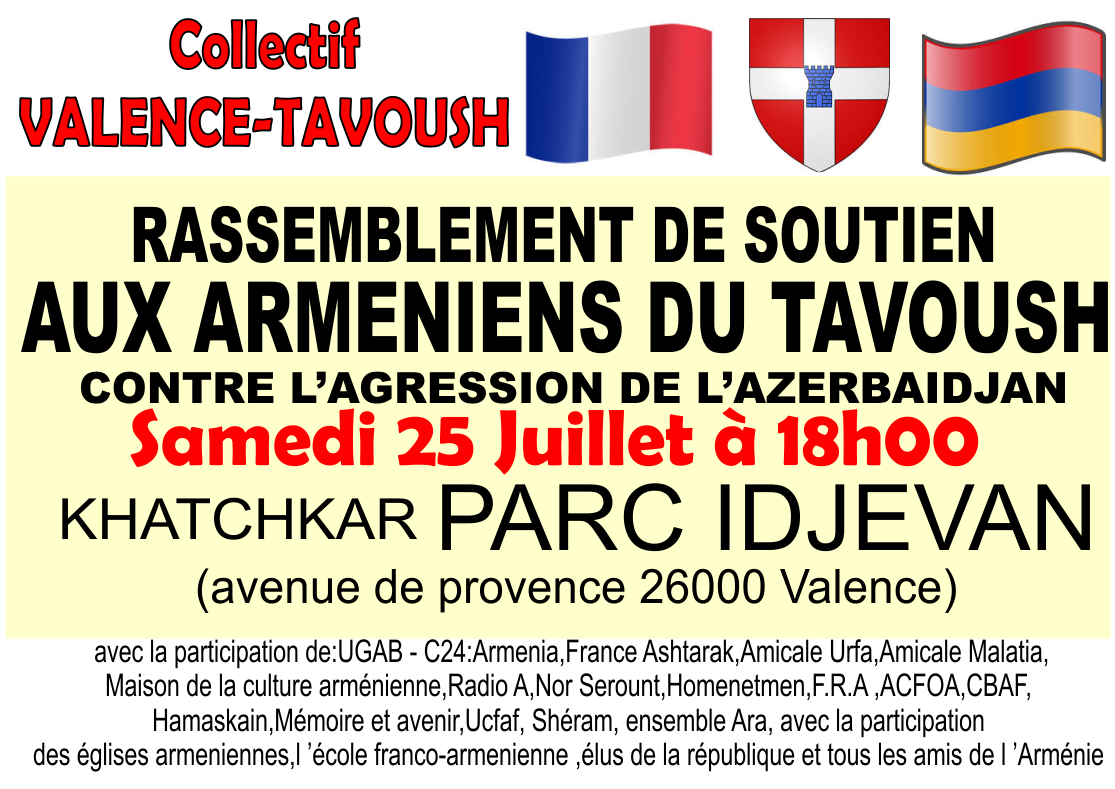 Grand rassemblement cet après-midi à 18h00 à Valence pour soutenir l&rsquo;Arménie face à l&rsquo;agression azérie