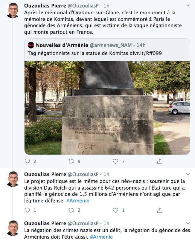 Profanation de la statue Komitas : la réaction du sénateur Pierre Ouzoulias