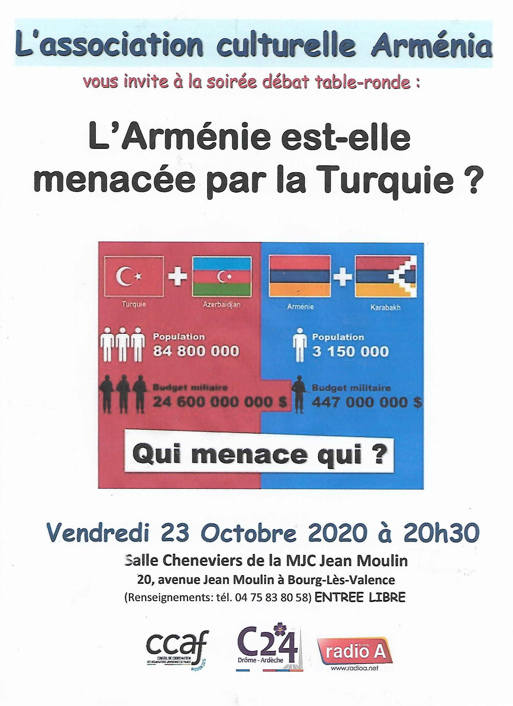 Le débat d’Arménia : L’Arménie est-elle menacée par la Turquie ? » à Bourg-Lès-Valence le 23 octobre