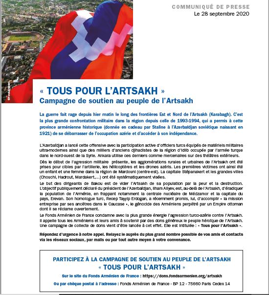 Tous pour l&rsquo;Artsakh : Campagne de soutien au peuple de l&rsquo;Artsakh