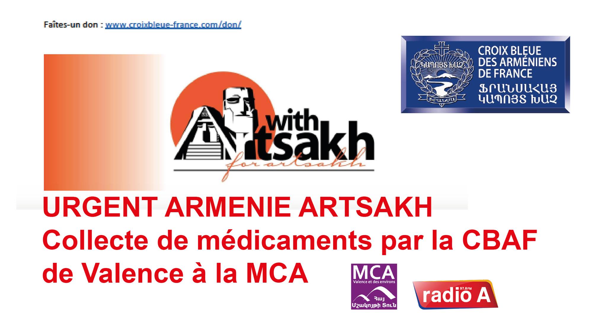 Valence collecte urgente de médicaments pour l’Artsakh à la MCA de Valence organisée avec la CBAF de Valence