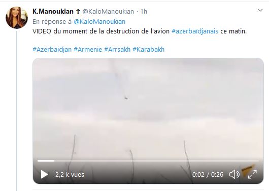VIDEO du moment de la destruction de l&rsquo;avion de combat azerbaïdjanais ce matin