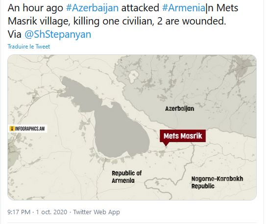 Attaque par les azéris du village de Mets Masrik en Arménie