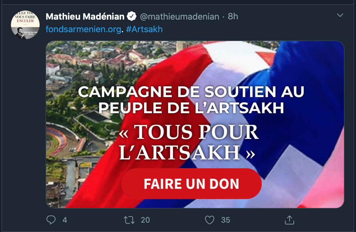 Mathieu Madénian en soutien à l&rsquo;Artsakh