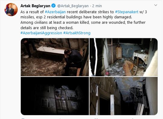 3 missiles sur Stépanakert font une victime