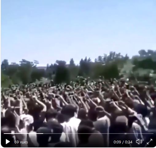 Tabriz, une foule de centaines d’Azéris iraniens lançant le salut des «loups gris»