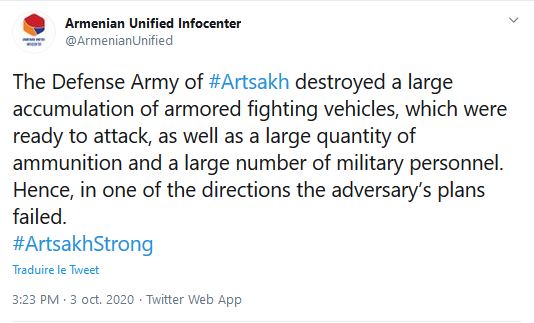L&rsquo;armée de défense de l&rsquo;Artsakh victorieuse dans l&rsquo;une des directions