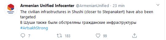 L’Infocentre Unifié Arménien annonce que Shushi est ciblé