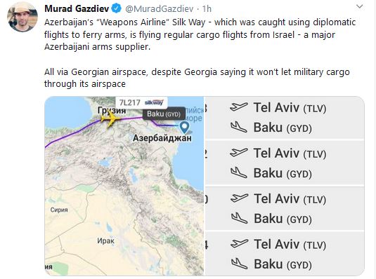 Le journaliste russe Murad Gazdiev dénonce les vols vers Israel permettant le réapprovisionnement par Bakou en armes