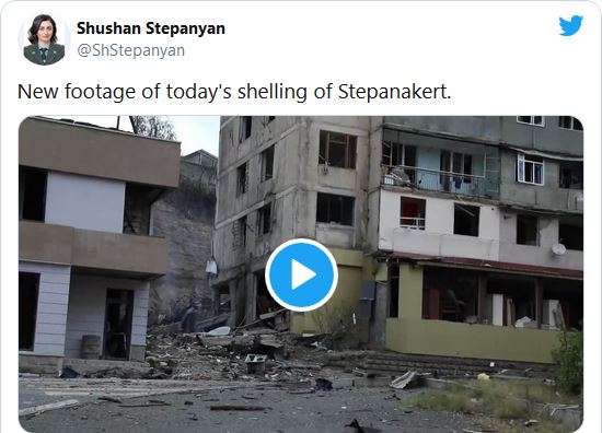 Haut-Karabakh : Vidéo qui documente les dommages infligés par les bombardement de l’Azerbaïdjan sur Stepanakert, la capitale régionale de l’Artsakh.