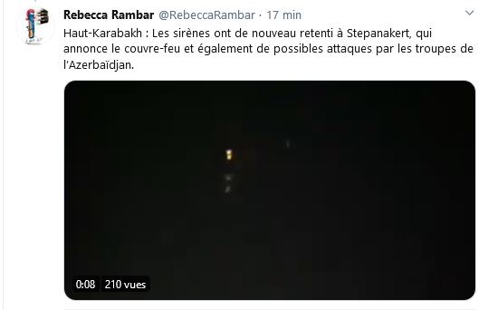 Haut-Karabakh : Les sirènes ont de nouveau retenti à Stepanakert, qui annonce le couvre-feu et également de possibles attaques par les troupes de l’Azerbaïdjan.