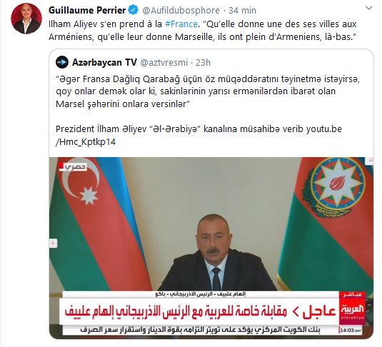 Ilham Aliyev s’en prend à la France. “Qu’elle donne une des ses villes aux Arméniens, qu’elle leur donne Marseille, ils ont plein d’Armeniens, là-bas.”