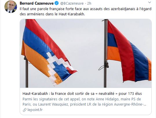 Bernard Cazeneuve: Il faut une parole française forte face aux assauts des azerbaïdjanais à l’égard des arméniens dans le Haut-Karabakh.