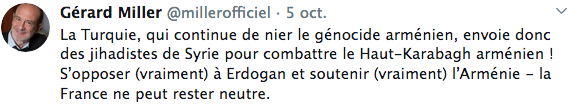 Gérard Miller : « S’opposer (vraiment) à Erdogan et soutenir (vraiment) l’Arménie – la France ne peut rester neutre »