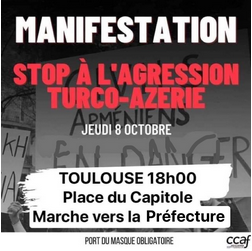 Manifestation de soutien à l&rsquo;Artsakh jeudi 8 octobre à 18h à Toulouse