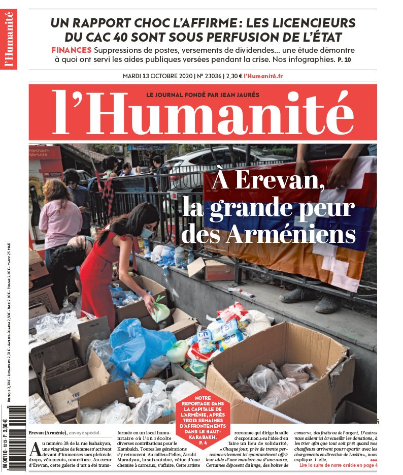 En Une de l’Humanité : « A Erevan, la grande peur des Arméniens »