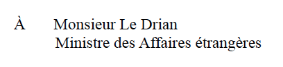 Lettre du Chef de choeur de la chorale de Bienvenue en France à Jean-Yves le Drian