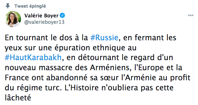 Valérie Boyer : « L’Europe et la France ont abandonné sa sœur l’Arménie au profit du régime turc. L’Histoire n’oubliera pas cette lâcheté »