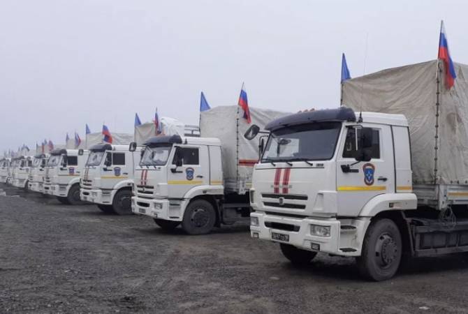 7 camions de la Russie chargés d’aide humanitaires à l’Artsakh sont arrivés ce matin à Stepanakert