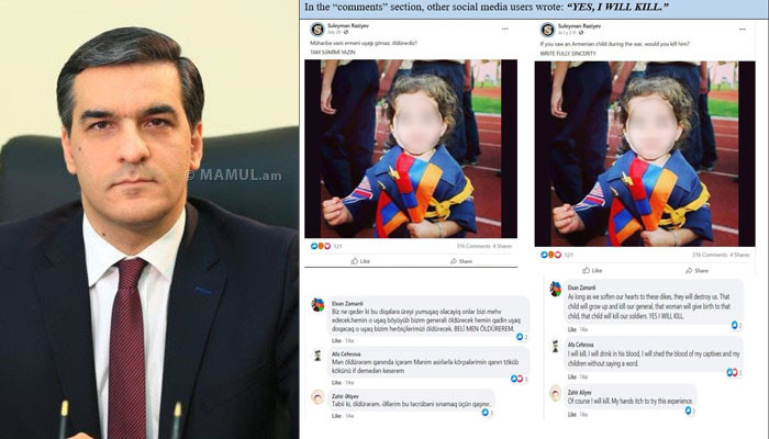 Arman Tatoyan : les réseaux sociaux azéris fourmillent d’appels pour tuer, torturer et d’autres actes de cruauté envers les Arméniens