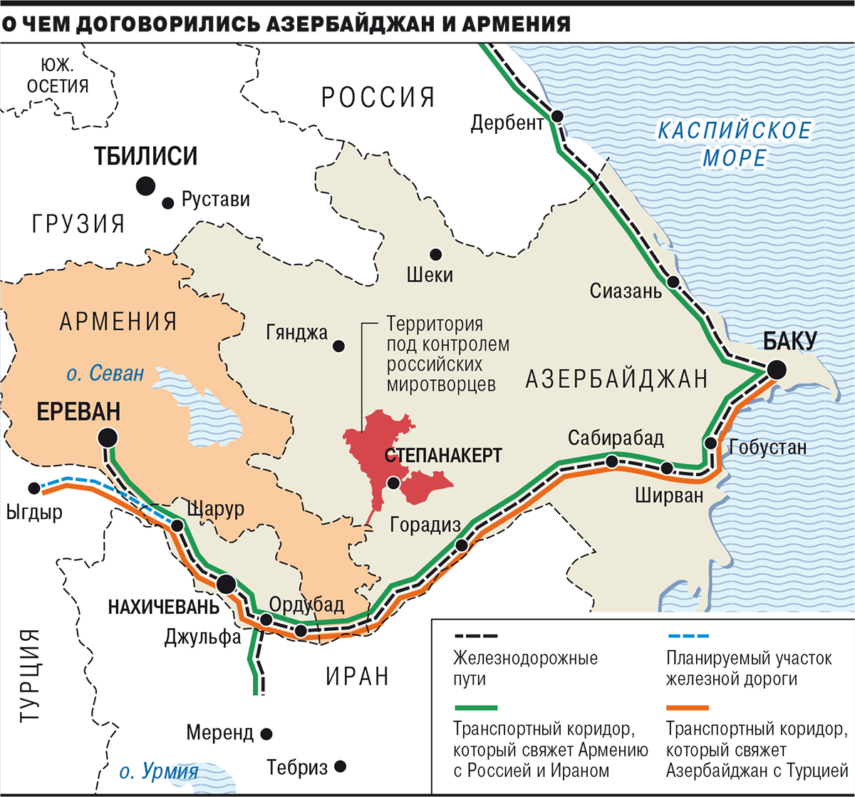 Le quotidien russe Kommersant publie une carte des corridors de transport entre l&rsquo;Arménie et l&rsquo;Azerbaïdjan