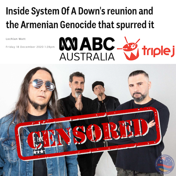 Un diffuseur australien supprime un article mettant en vedette Serj Tankian discutant du génocide et de la reconnaissance de l&rsquo;Artsakh