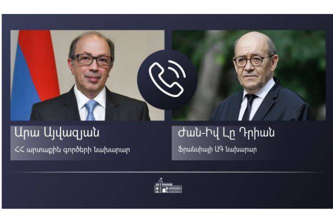 Entretien téléphonique entre Ara Ayvazyan le chef de la diplomatie arménienne et son homologue français Jean-Yves Le Drian