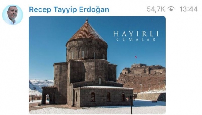 L&rsquo;Église arménienne est-elle une mosquée? Erdogan a publié une photo de l&rsquo;Église arménienne de Kars sur sa page Telgram pour la journée de prière des musulmans…