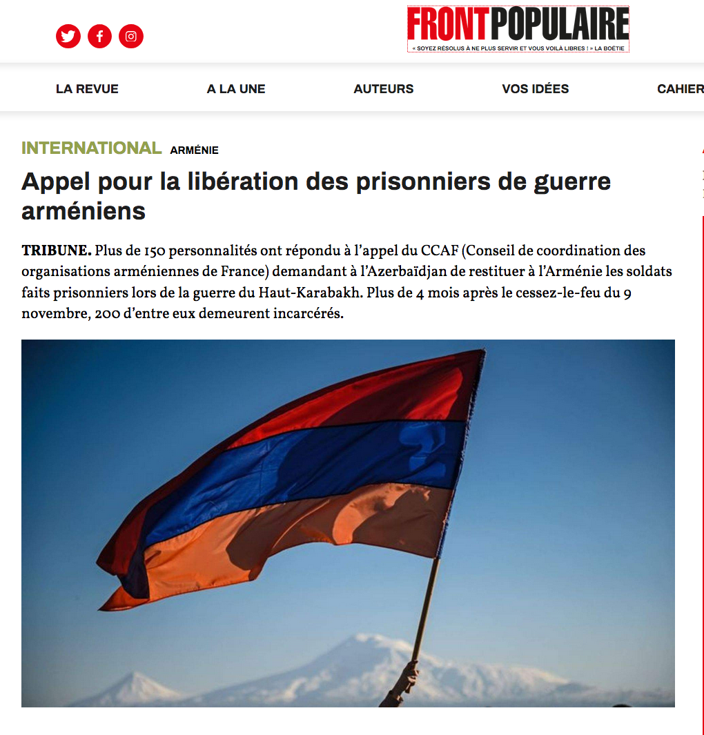 Appel pour la libération des prisonniers de guerre arméniens
