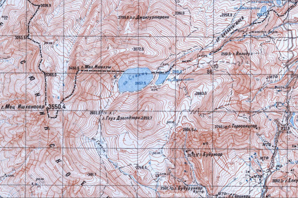 La carte soviétique qui prouve que le lac Noir (Sév Lidj) se trouve bien en Arménie et non en Azerbaïdjan