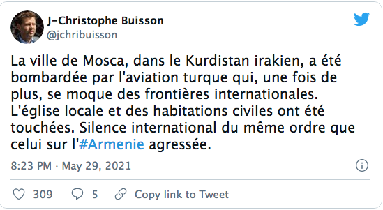 J.C. Buisson : silence sur les bombardements turcs dans le Kurdistan irakian