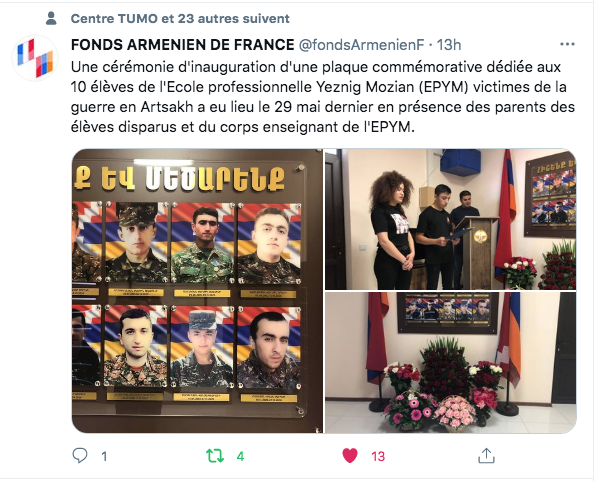 Fonds arménien : Hommage aux 10 élèves de l&rsquo;école Mozian